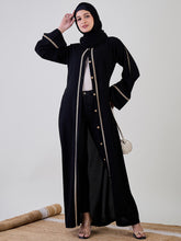 Nabia Front Open Embroidered Black Abaya with Black Georgette Hijab